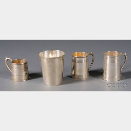 Three Chinese Export Silver Mugs and a Large Beaker