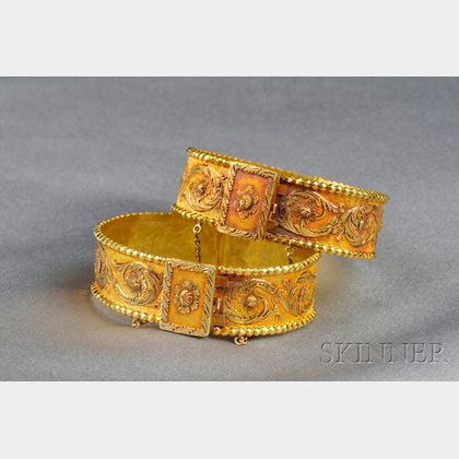 Pair of Antique High-Karat Gold Bracelets