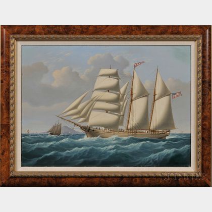McFarlane or Liverpool School, 19th Century The American Barkentine Golden Sheaf Sailing in Coastal Waters.