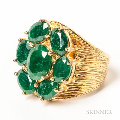 Gilt Sterling Silver and Green Hardstone Cluster Ring