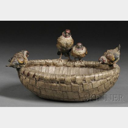 Austrian Cold Painted Bronze Basket with Birds