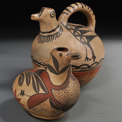 Two Southwest Polychrome Pottery Bird Vessels