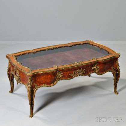 Louis XVI-style Ormolu-mounted Marquetry Vitrine Table