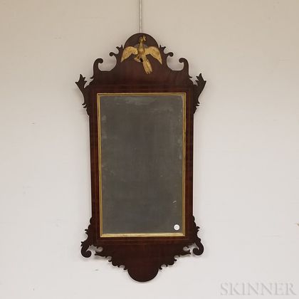 Chippendale Carved, Inlaid, and Parcel-gilt Mahogany Scroll-frame Mirror