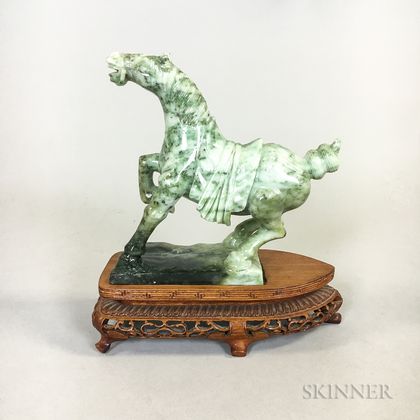 Carved Jadeite Horse on Stand