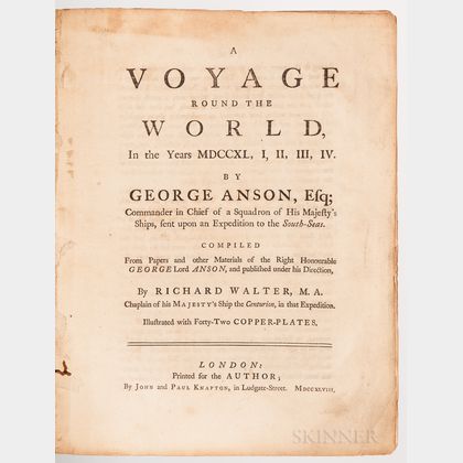 Anson, George (1697-1762) A Voyage round the World, in the Years MDCCXL, I, II, III, IV.