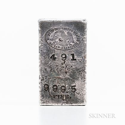 San Francisco Mint Type I Oval Hallmark 25.02 Ounce Silver Ingot
