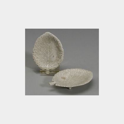 Pair of Staffordshire White Salt Glazed Stoneware Leaf Dishes