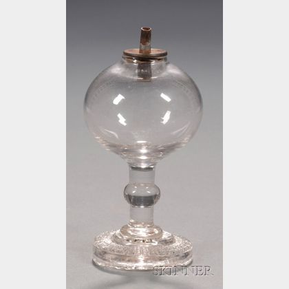 Colorless Free-blown Glass Toy Lamp with Pressed Diamond Check Toy Plate Base