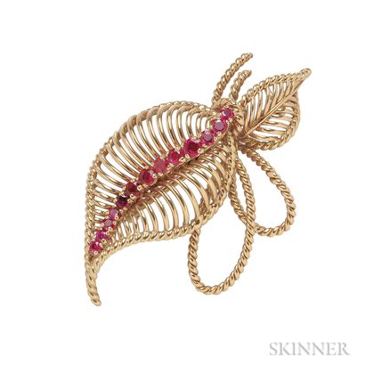 14kt Gold and Ruby Brooch