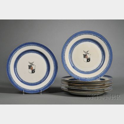 Ten Chinese Export Porcelain Armorial Dinner Plates