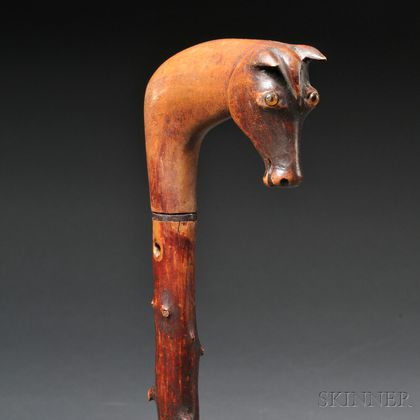 Folk Art Figural Carved Wooden Cane