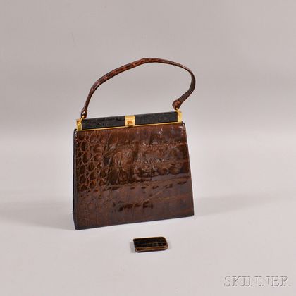 Vintage Brown Alligator Handbag and Money Clip