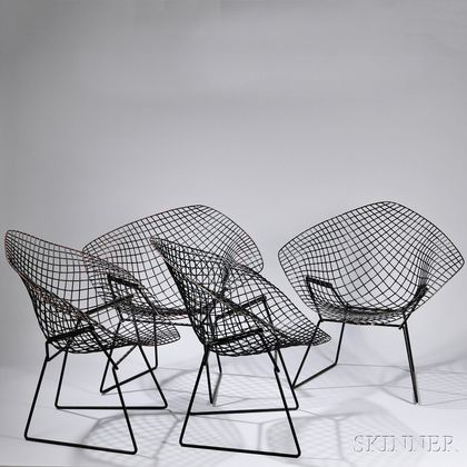 Four Harry Bertoia Diamond Chairs, steel wire construction, approx. ht. 31, wd. 33 1/4, dp. 29 in. 