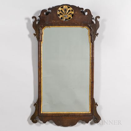 Mahogany Veneer and Parcel-gilt Scroll-frame Mirror