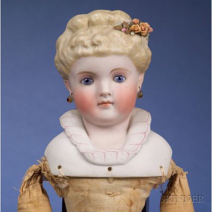 Glass-Eyed Parian Bisque Shoulder Head Doll by Kling