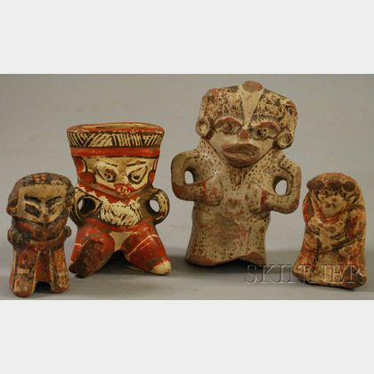 Four Pre-Columbian Polychrome Pottery Figures