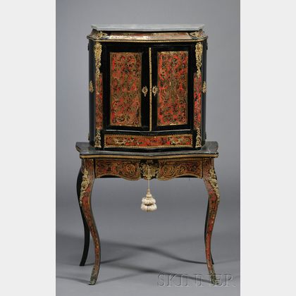 Napoleon III Ebonized and "Boulle" Inlay Brass Mounted and Marble Topped Cabinet