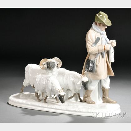 Meissen Porcelain Group of a Shepherd and Sheep