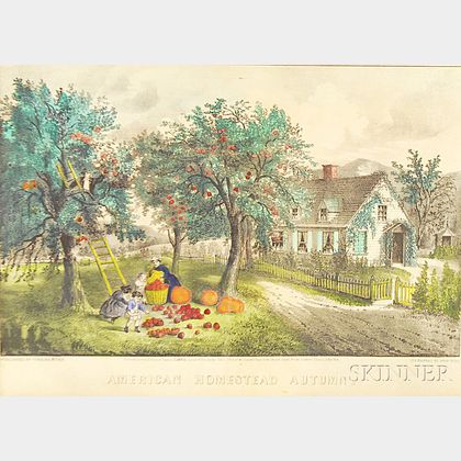 Small Framed Currier & Ives Lithograph American Homestead Autumn 