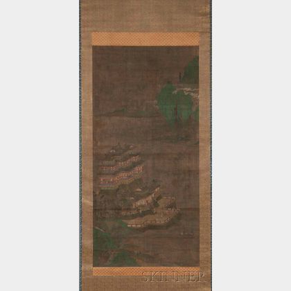 Hanging Scroll Depicting a Qinglu Shanshui (Blue-green Landscape)