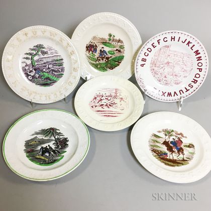 Six Transfer-decorated Ceramic Child's Alphabet Plates