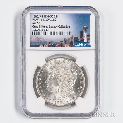 1880/9-S Morgan Dollar, VAM 11 Medium S, NGC MS63. Estimate $80-100