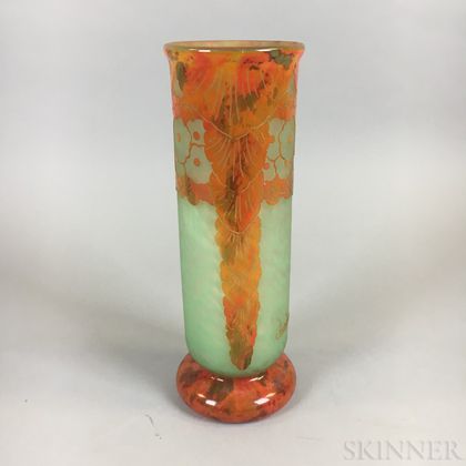 Le Verre Francais Cameo Glass Cylinder Vase