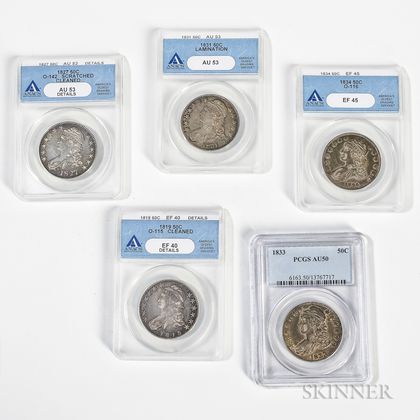 Five Capped Bust Half Dollars