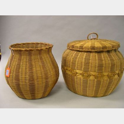 Cherokee Nannie L. Lossie Woven Basket and a Lucy George Lidded Sewing Basket