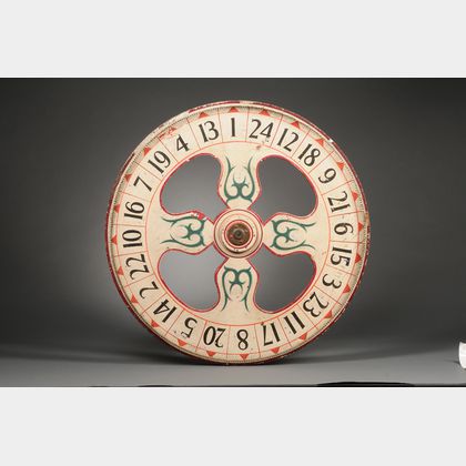 Polychrome Painted Wooden Double-sided Wheel of Chance