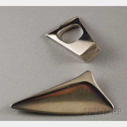 Two Georg Jensen Modernist Sterling Silver Jewelry Items
