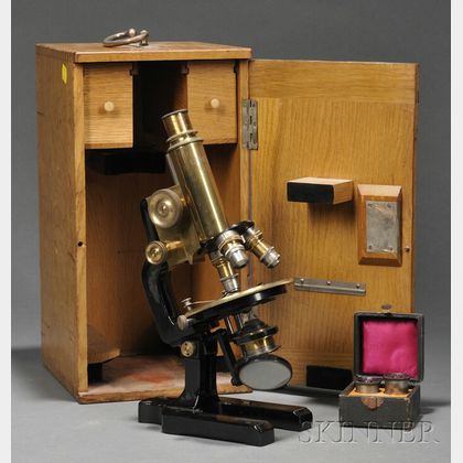 Black-painted and Lacquered Brass Compound Monocular Microscope