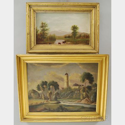 Two Works: American School, 19th Century, Cattle Watering