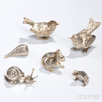 Six Mostly Sterling Silver Animal Figures