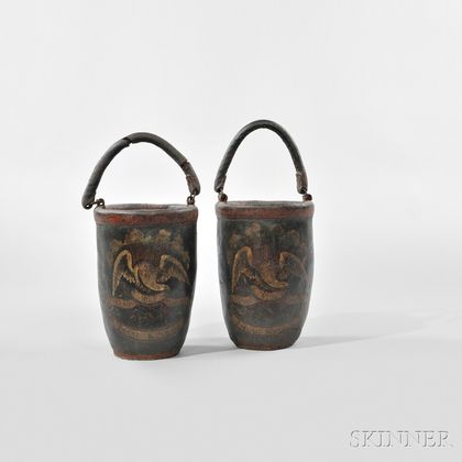 Pair of Paint-decorated Fire Buckets