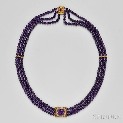 Three-strand Amethyst Bead Necklace