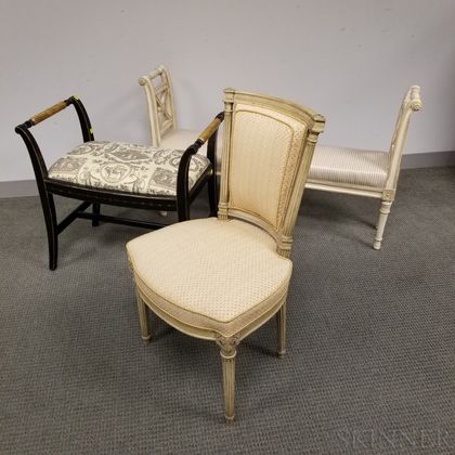 Neoclassical-style White-painted Chair and Two Upholstered Window Seats.