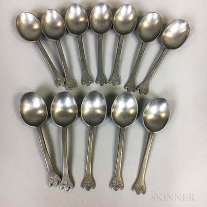 Set of Twelve Wavy-end Pewter Spoons