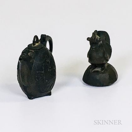 Asian Bronze Rooster and Miniature Teapot