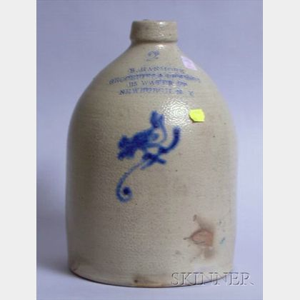 Cobalt Advertising and Bird-on-Twig Decorated Two-Gallon Stoneware Jug