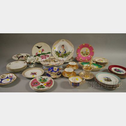 Lot of English and European Hand-painted Porcelain Tableware and Other Items