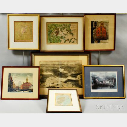 Three Framed Maps and Four Prints of Boston