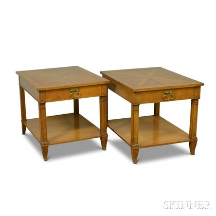 Pair of Baker Walnut One-drawer End Tables
