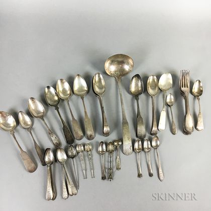 Group of Coin Silver Flatware and English Sterling Silver Dinner Forks