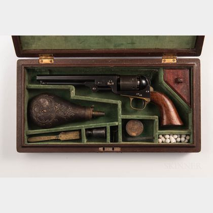 Reblued Colt Model 1851 Navy Revolver, Case, and Accessories