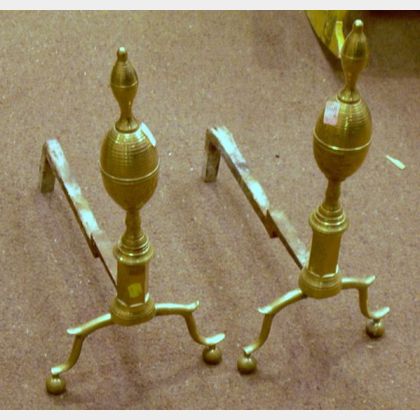 Pair of Federal Brass Double Lemon-top Andirons. 
