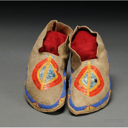 Upper Missouri River Quilled and Beaded Hide Moccasins