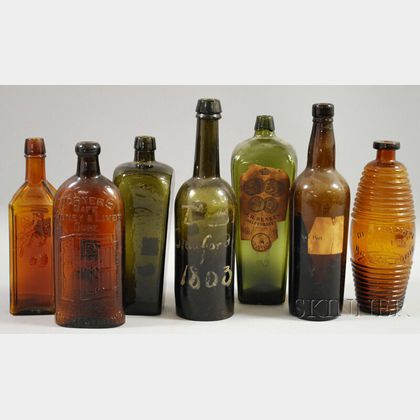 Seven Colored Glass Bottles