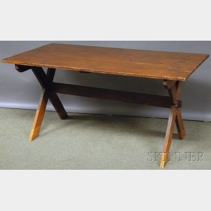 Rectangular Stained Pine Sawbuck Table